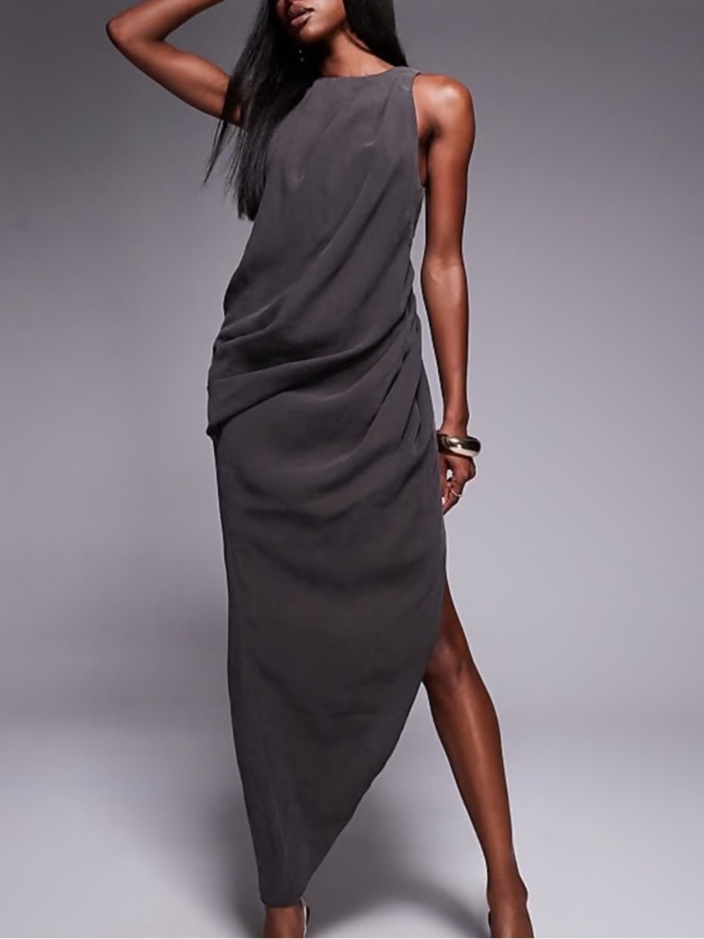 ASOS | Asymmetrical Open Back Maxi Dress Charcoal Sleeveless Size 4 Minimalist